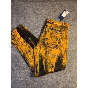 New Fashion Jeans Men's 36 Orange Black Patchwork Distressed Straight Leg Grunge